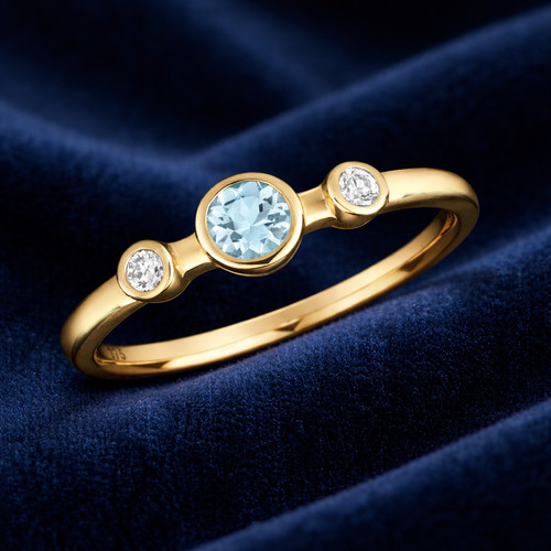 Aquamarine and diamond - diamond, ring