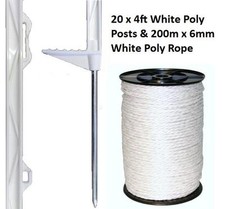 20 X WHITE 4FT POSTS & 6MM