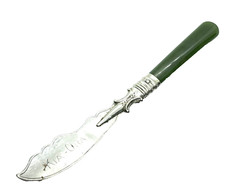 Antique New Zealand Sterling Silver Jade Nephrite Butter Knife  - 19.8 grams