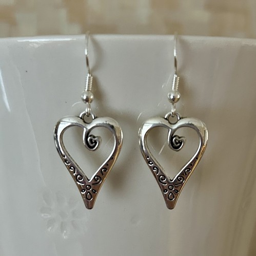 Tibetan silver heart earrings - tibetan,