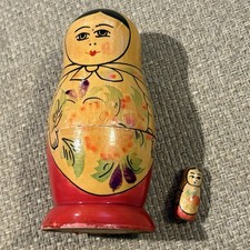 Vtg Handmade Matryoshka Russian  Nesting Doll 2 Piece Authentic Folk Art USSR