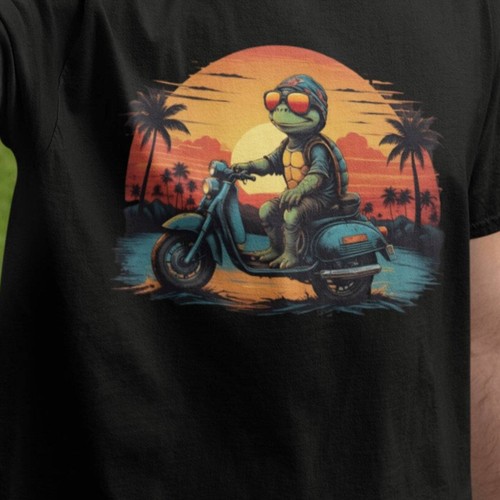 Turtle moped sunset - sunset, shirt