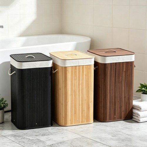 Bamboo laundry basket with lid - basket,