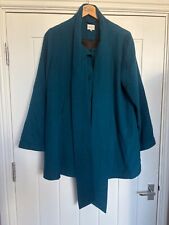 KALIKO Wool Blend Teal Blue Green Over Coat with Scarf Lining Buttons UK Size 14