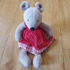 Moulin Roty Mouse Rat Soft Toy Plush Comforter Red Spotty Dress 9 inch 