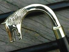 Wolf Curved Brass Handle Black Wooden Walking Stick Cane All Sizes 88cm - 108cm