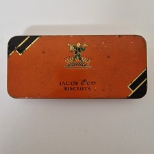 Vintage Jacob & Co’s Biscuits Tin – Orange Rectangular Metal Tin – Collectable A