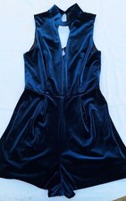 Topshop Petrol Blue Velour Playsuit With Black Lace Back Insert, Size 6 VGC!