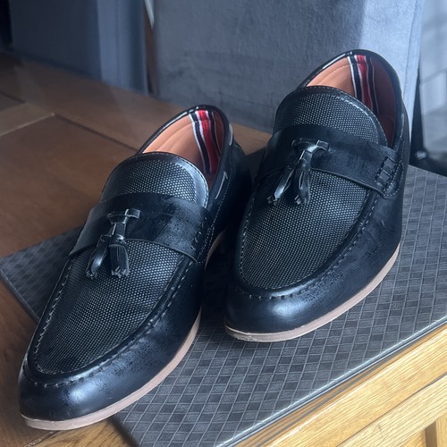 Men black leather tasselled - black,