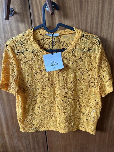Zara mustard lace - v, top