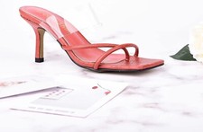 Womens Low Kitten Heel Mules Ankle Strap Flip Flops Slip On 