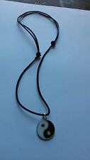 YIN YANG CHARM  ON BLACK  PU LEATHER CORD SLIDING KNOT ADJUSTABLE NECKLACE