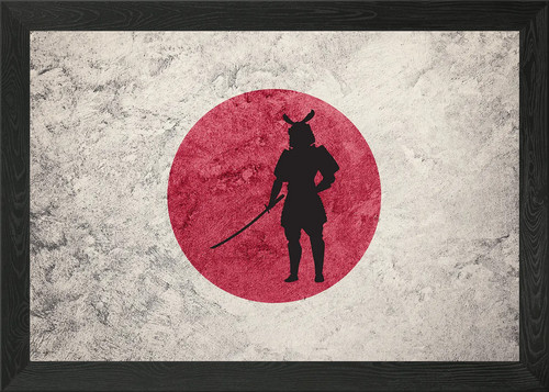 Japan flag and samurai framed - flag,