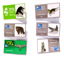 6 RSPB Badges on Cards, 3 Birds & 3 Animals