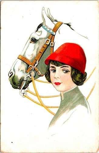 Woman with horse red - horse, hat