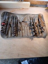 Vintage Tool Wrap With Hand Drill Bits , Seven Bits Are Marked/Stamped