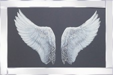ANGEL WINGS PICTURE WITH GLITTER IN MIRRORED FRAME, ANGEL WINGS ART PICTURE