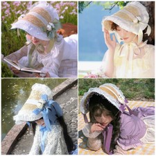 Lolita Girls Lace Straw Bonnet