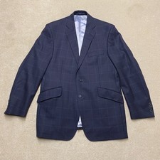 Ede & Ravenscroft Wool Blazer 42" Men's Navy Blue Check 2-Button