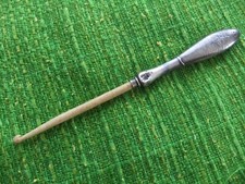 Sterling Silver Antique Bone Hook Crocheting From England Stamps Silver Handle!