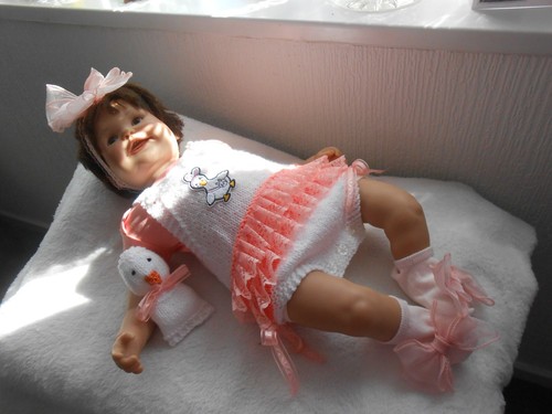 Hand knitted peach - peach, lace