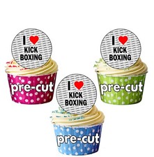 I Love Kick Boxing - 24 Edible Cupcake Toppers Cake Decorations Precut Circles