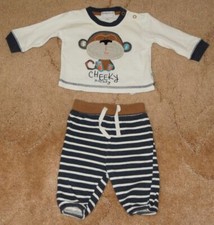 Babaluno Boys' White & Navy Cheeky Monkey Pyjamas/Outfit, First Size
