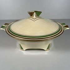 Crown Ducal 784158 Tureen & Lid c.1940-60’s Green Gold Stripes Decorative
