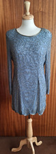 Ladies VIntage  beaded silk tunic, Gina Bacconi, blue/grey/silver,  14, L32/81cm