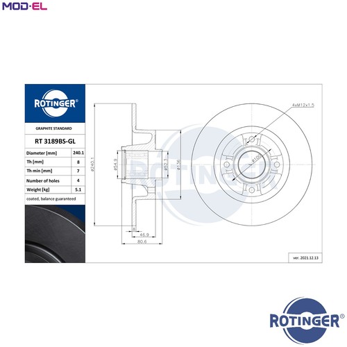 Brake disc 3189bs gl - rt, for