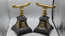 Pair Of Antique Victorian Fireside Tool Rests, English, Brass, Iron, Fire Dog