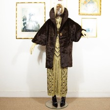 Vintage 1960s Chocolate Brown Faux Fur Coat Oversized Collar Swing Style Size M