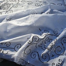 Vintage cotton and lace tablecloth, cut out, embroidered, laundered, 44"