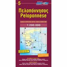 Greece Peloponnese Road Map 5, road cycling tourist sites in English & Greek