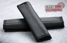 FOR BMW 3 SERIES BLACK REAL GENUINE LEATHER HARNESS 2 SEAT BELT COVERS PADS NEW