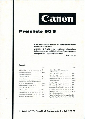 Canon price list - 60/3, camera