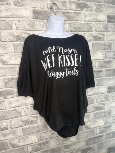 Black text print batwing top - black,