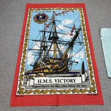 Vintage Tea Towel Admiral Lord Nelson H.M.S Victory Ship Royal Naval Souvenir