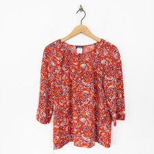 Kim & Co Paisley Printed Foil Blouse Top Size S NEW Red Multi