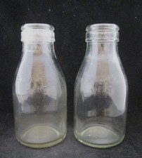 2 VINTAGE EMBOSSED GLASS BOTTLES, SCHOOL MILK 1/3PT, C1950/60’S