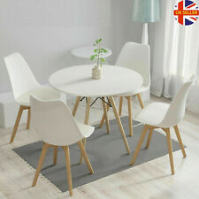 80CM Round Dining Table 4x Tulip Chairs Set Wooden Legs Kitchen Home Furniture