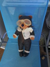 Harrods Aviator Pilot Teddy Bear Vinyl Flight Suit 12" Retired London UK Vintage
