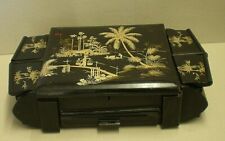 Vintage Chinese Black Lacquer Dressing Table Box 