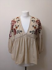 Zara Floral Embroidered Baby Doll Peach Ladder Inset Free Style People Linen M