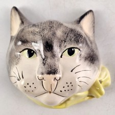 Babbacombe Pottery Cat Face String And Scissor Holder, Signed Phillip Laureston