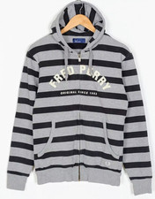 FRED PERRY J2360 Hoodie Sweatshirt Men Size L Full Zip Striped Pockets