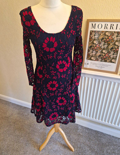 Stella navy red floral lace - navy/red,