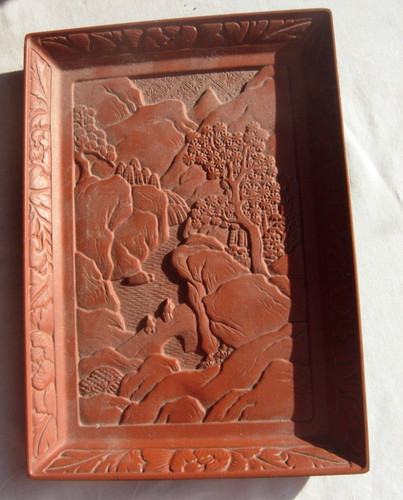 Vintage carved cinnabar tray