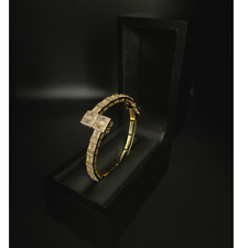 Brick Style Bangle Yellow Gold Finish Created Diamond -8 inch/ Comes in a Box