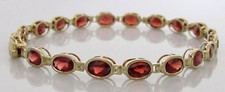 9ct Gold Bracelet - 9ct Yellow Gold Multi Oval Garnet Link Bracelet